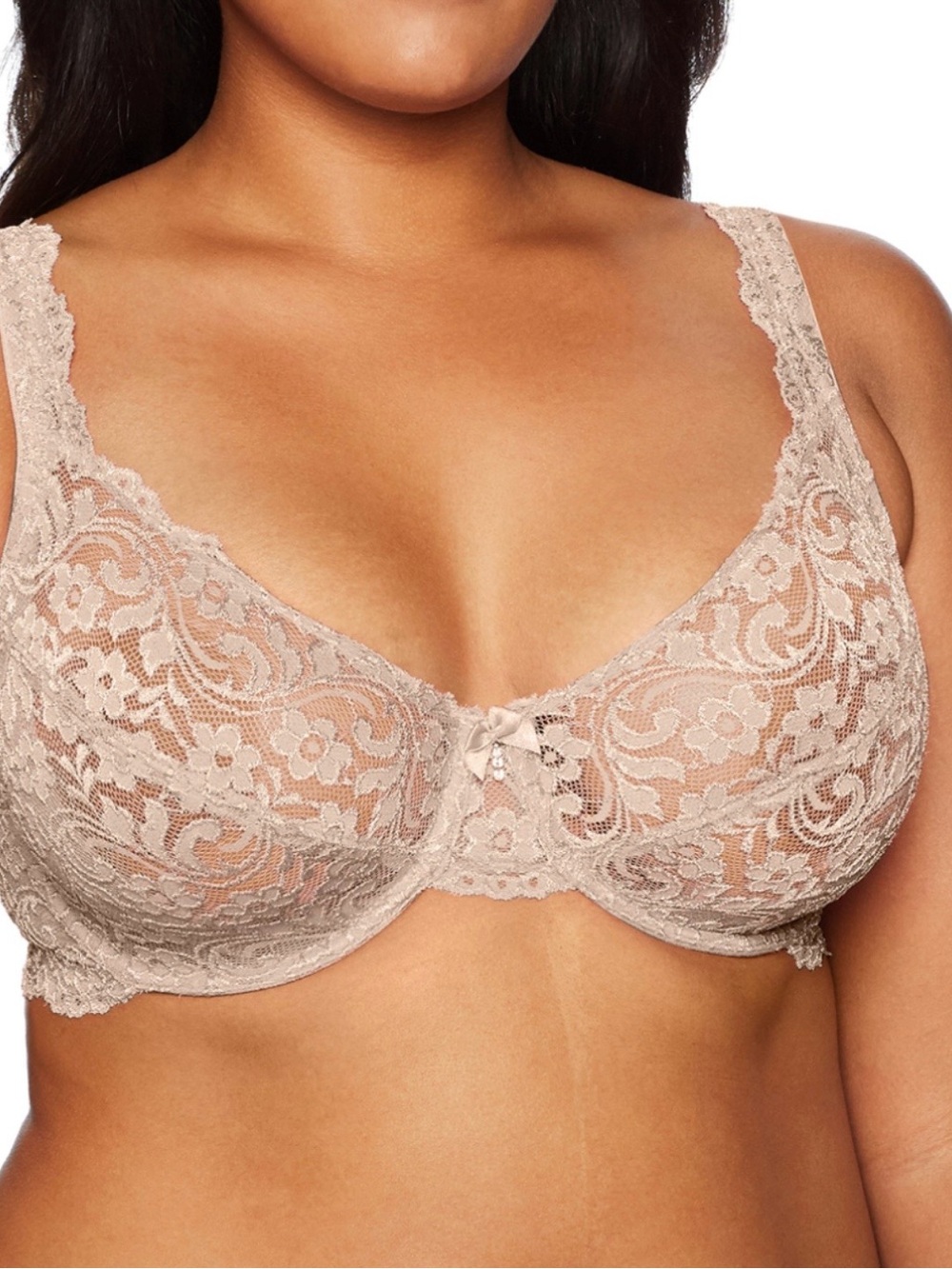 NEW Smart & Sexy Floral Lace Underwire Bra Unlined Sheer in Beige Tan